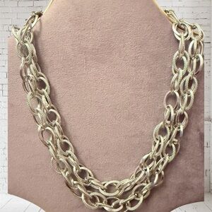 Vintage Coro Double Strand Silver Tone Chain Link Fashion Necklace